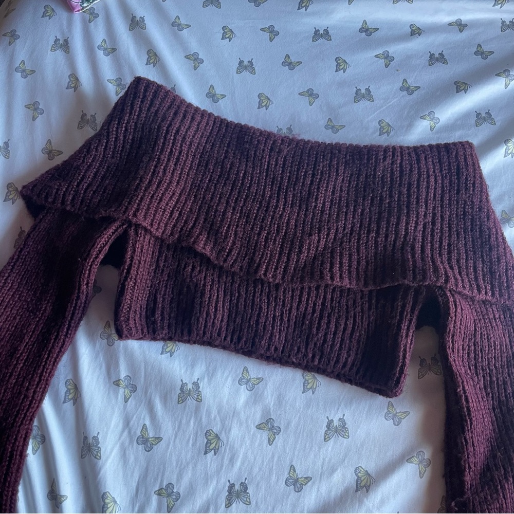 off the shoulder knit long sleeve sweater